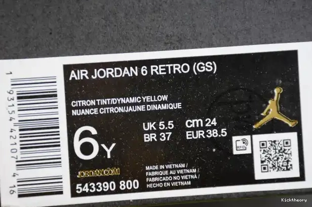 Kicktheory (GS) Retro 6 Yellow Jordan Dynamic Air Floral 543390-800 0212